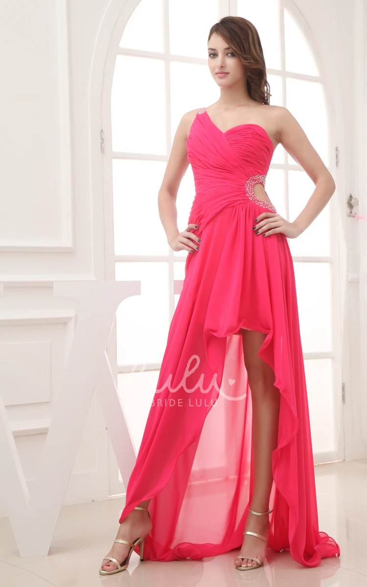 One-Shoulder Ruched High-Low Prom Dress with Keyhole Prom Dress Unique Elegant