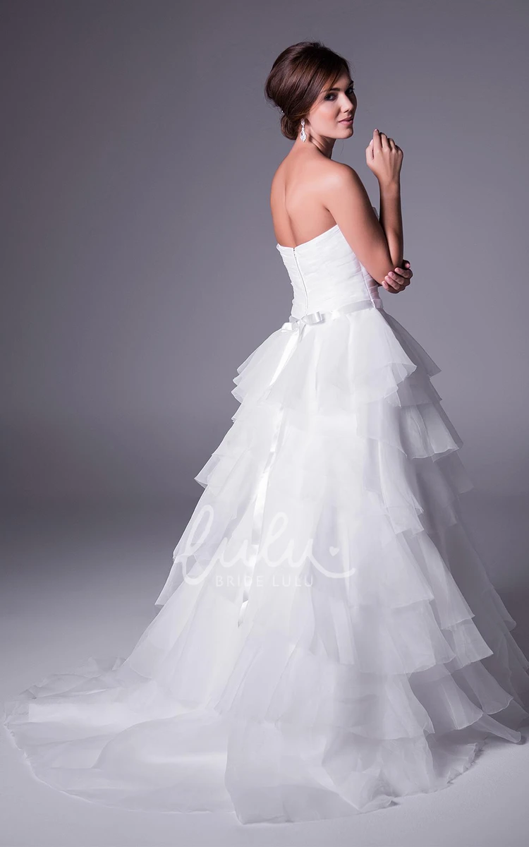 Organza A-Line Wedding Dress with Tiered Skirt Strapless Sleeveless Waist Jewelry