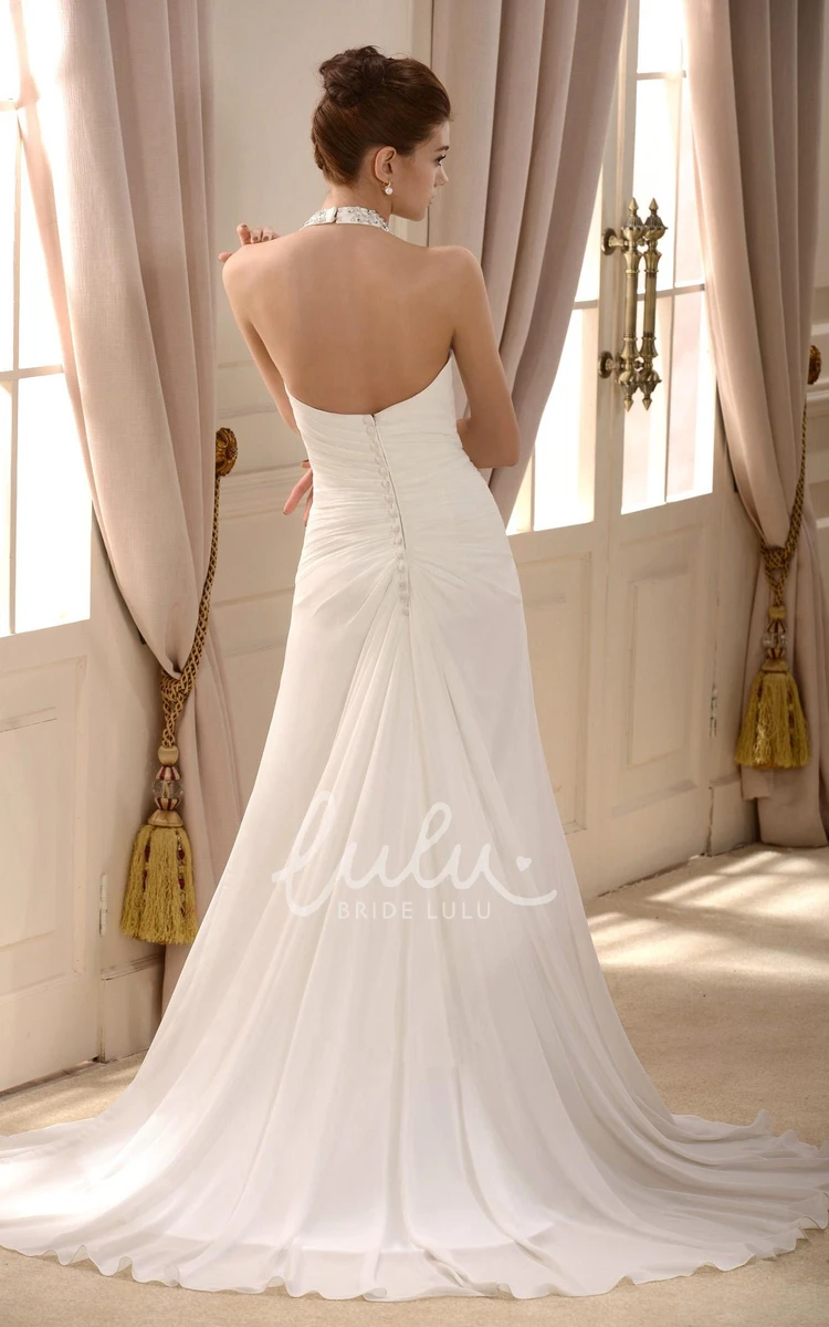 Chiffon A-line Halter Floor Length Wedding Dress