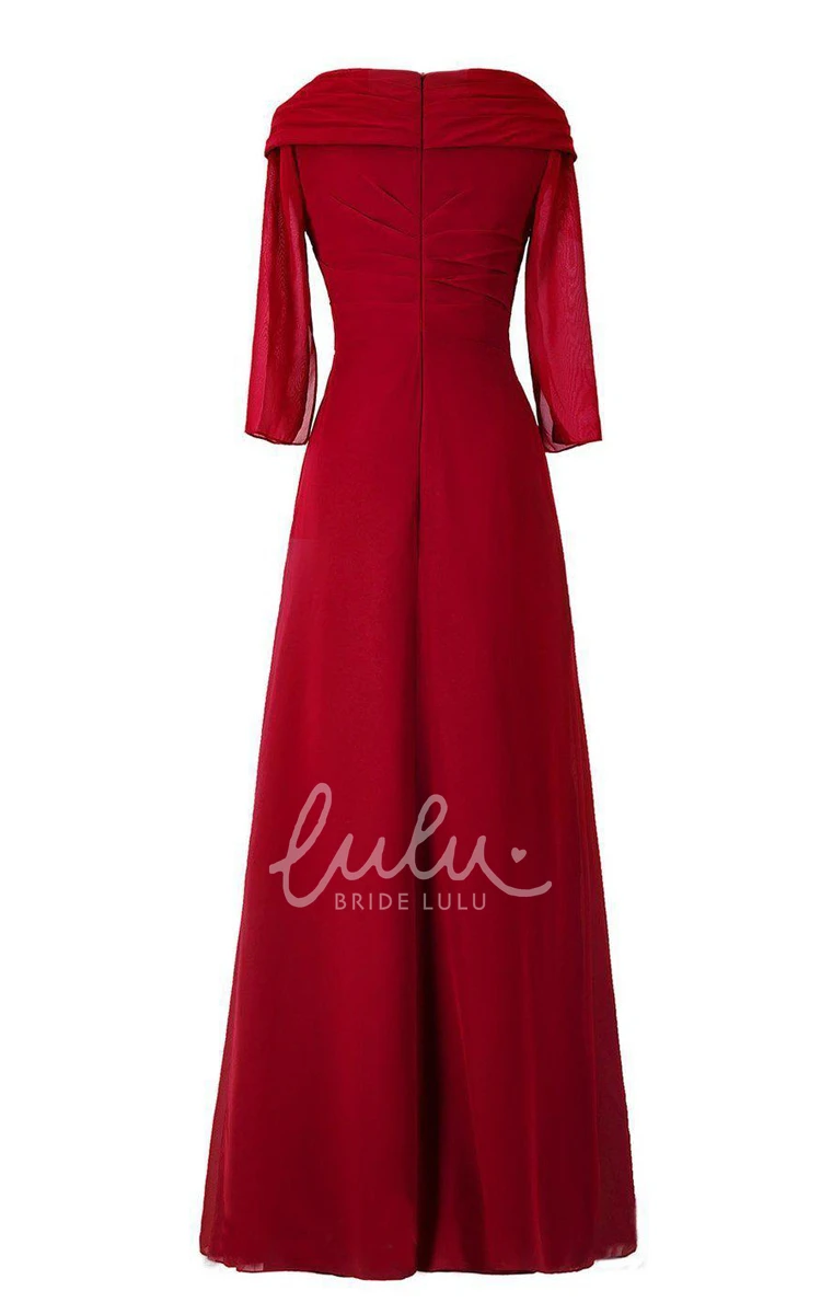 A-line Chiffon Formal Dress with Ruffles and 3/4 Sleeves