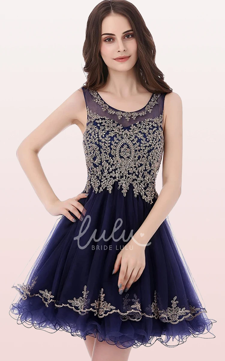 Sleeveless Tulle A-Line Homecoming Dress with Embroidery Romantic and Dreamy