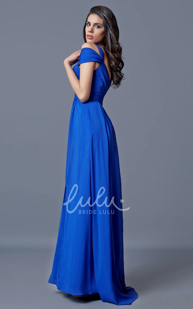 Off-the-Shoulder Chiffon Prom Dress with Split and A-line Silhouette