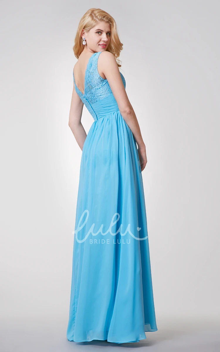 Sleeveless Lace Chiffon A-line Bridesmaid Dress Elegant and Long