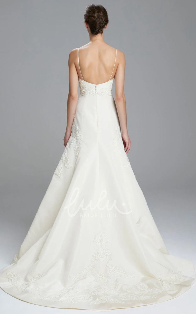 Floor-Length A-Line Satin Wedding Dress with Appliques Classic Bridal Gown