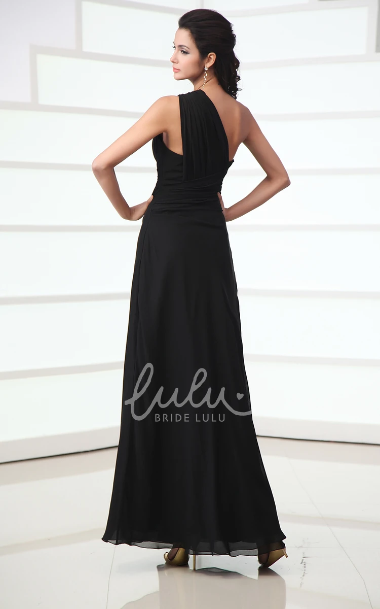 One-Shoulder Chiffon Ankle-Length Evening Dress for Women