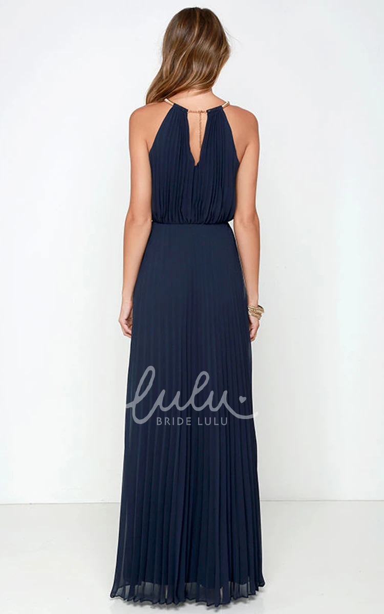 Pleated Chiffon Dress Long Sleeveless & Charming