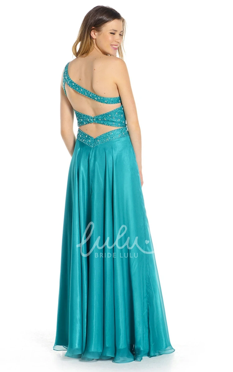 Chiffon One-Shoulder Ruched Sleeveless Prom Dress with Straps Flowy Prom Dress