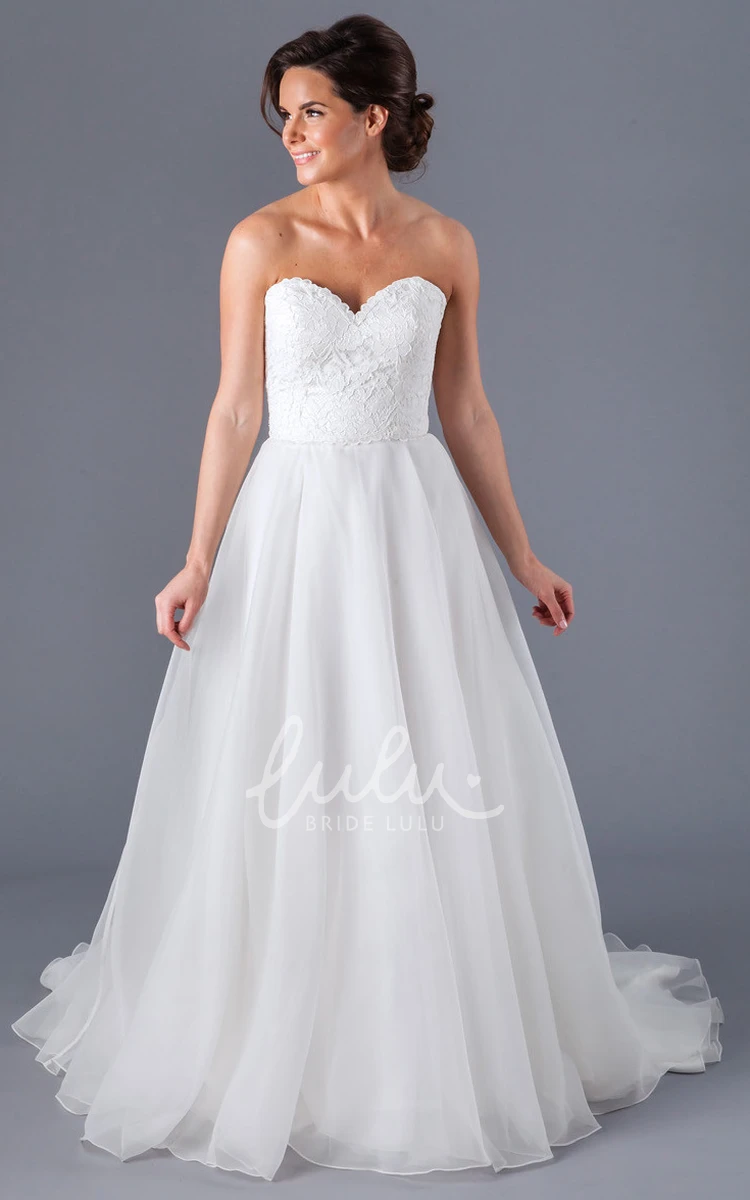 Sweetheart Chiffon A-Line Wedding Dress with Lace Flowy Bridal Gown