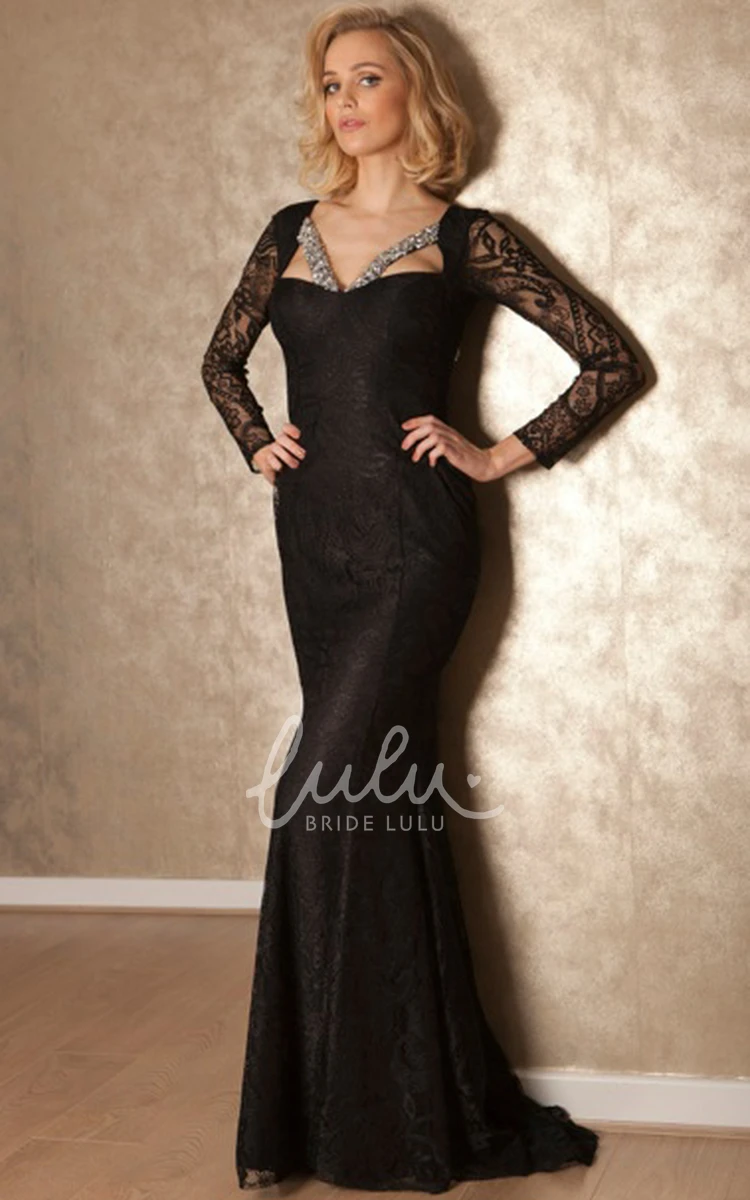 Maxi Beaded Lace Long-Sleeve Prom Dress for Women