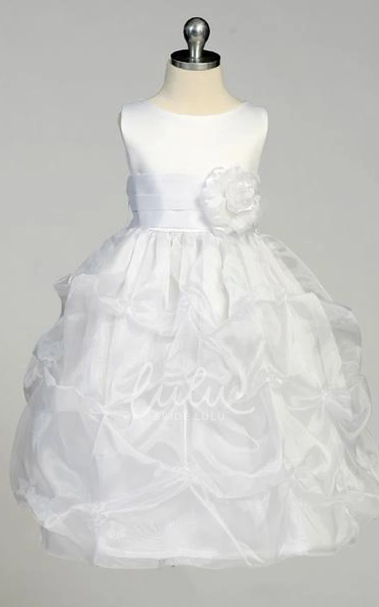 Organza & Satin Ruched Tea-Length Flower Girl Dress Elegant Wedding Dress