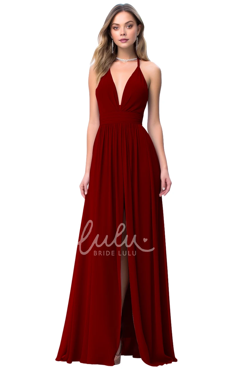 A-Line Plunging Neck Bridesmaid Dress with Split Front Gorgeous & Modern