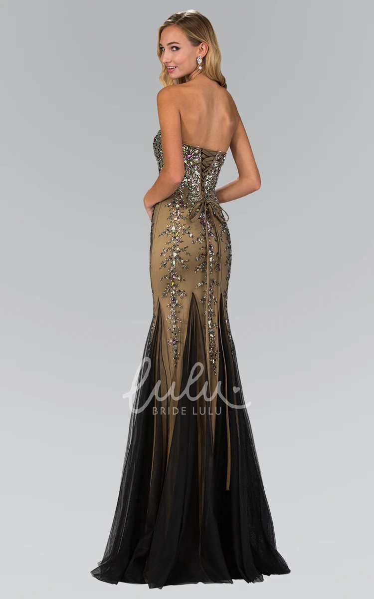 Sweetheart Tulle Maxi Formal Dress with Corset Back Crystal Detailing and Pleats in Sheath Style