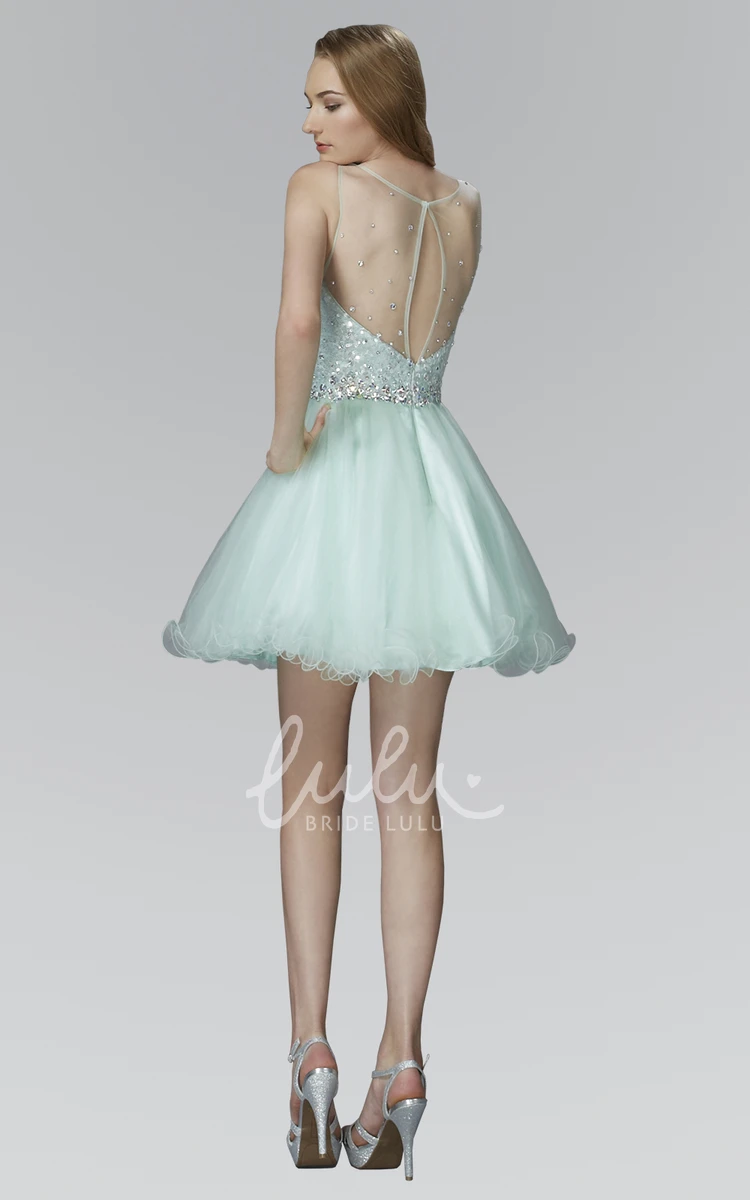 Sleeveless Tulle A-Line Dress with Sequins and Ruffles Formal Dress