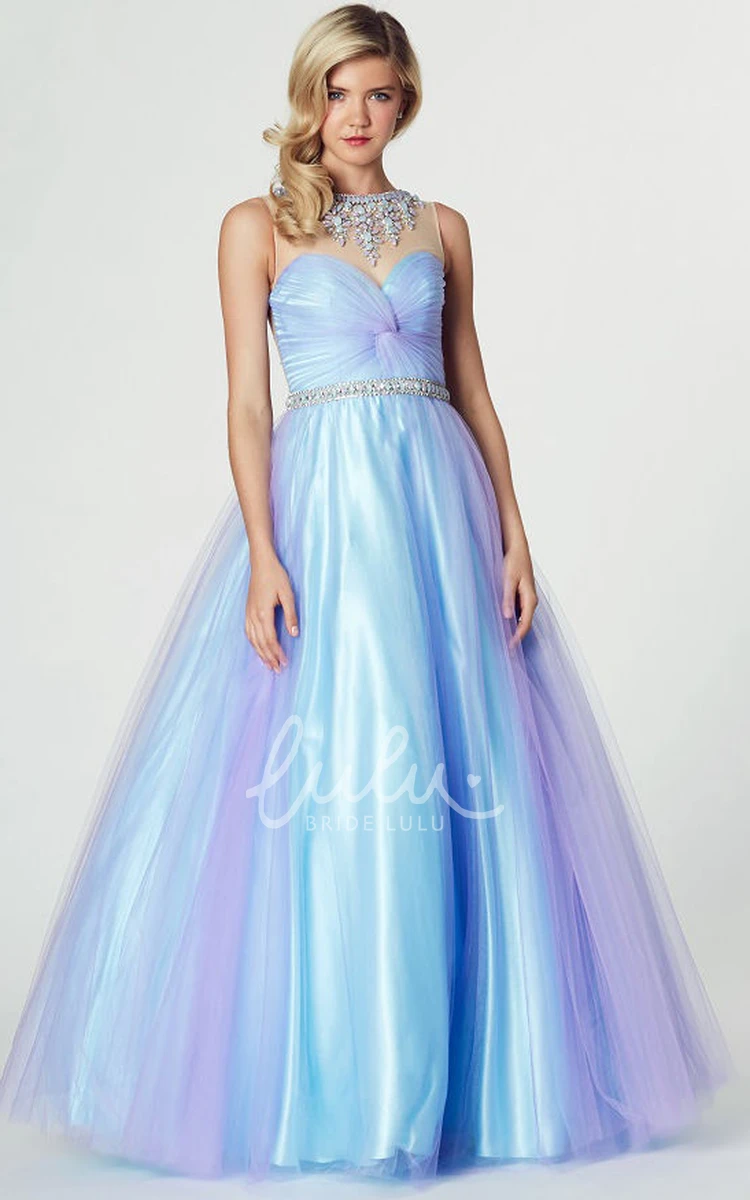 High Neck Sleeveless Ruched A-Line Tulle Prom Dress