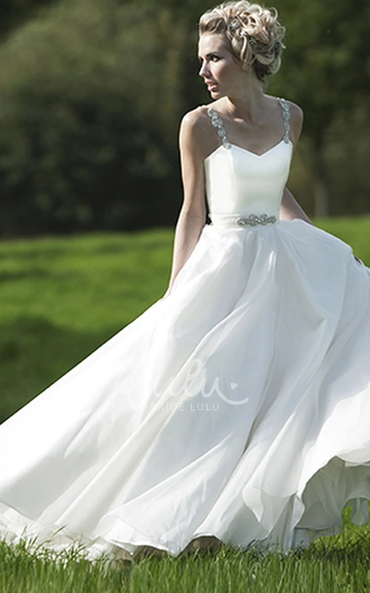 Beaded Chiffon Wedding Dress with Brooch Maxi Length and Straps