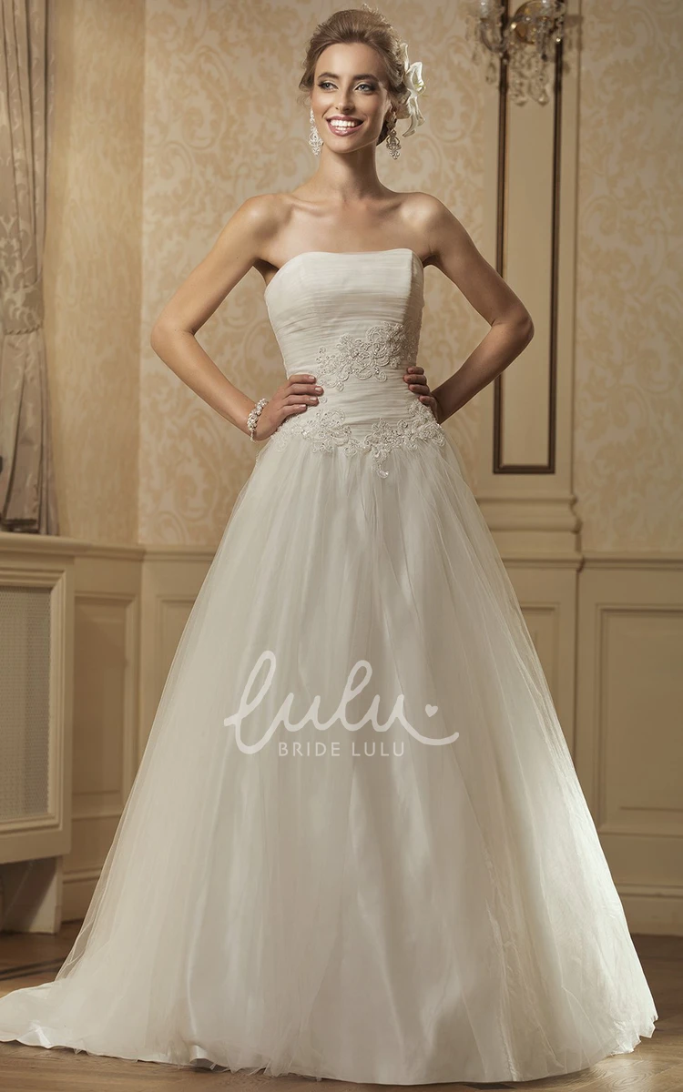 Ruched A-Line Tulle & Satin Wedding Dress Strapped Sleeveless Floor-Length Gown