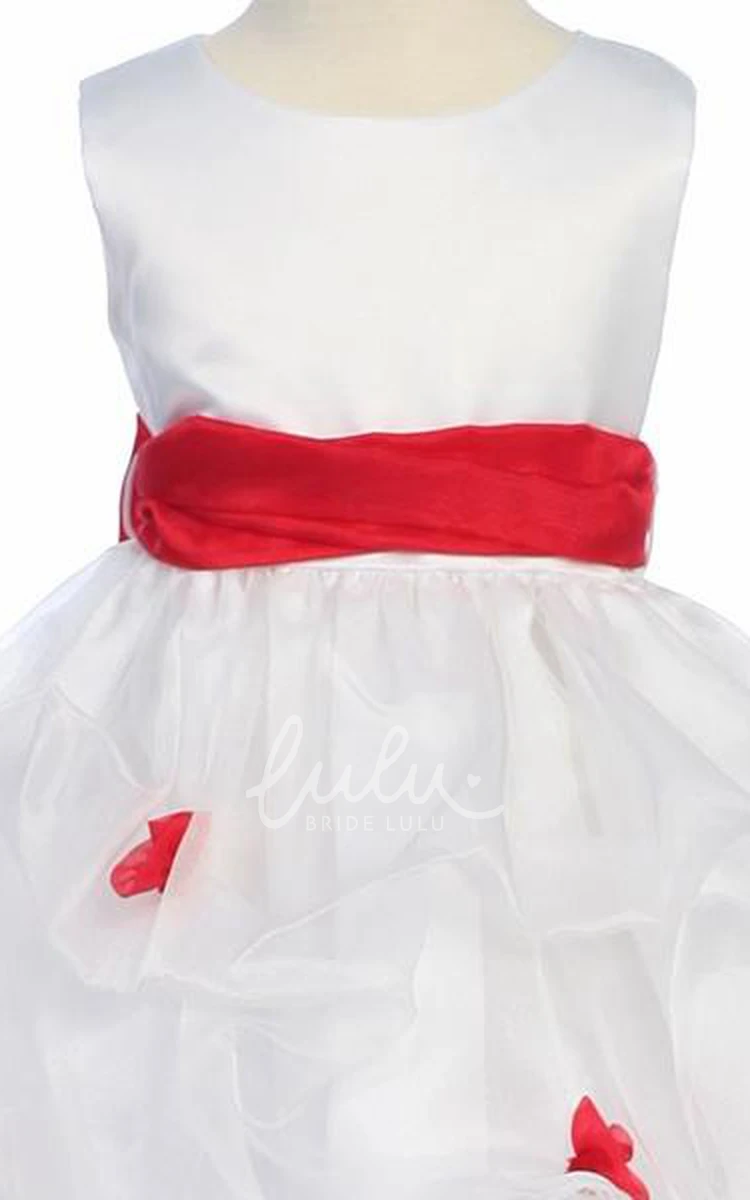 Ruched Tea-Length Organza & Satin Flower Girl Dress Simple Dress for Girls