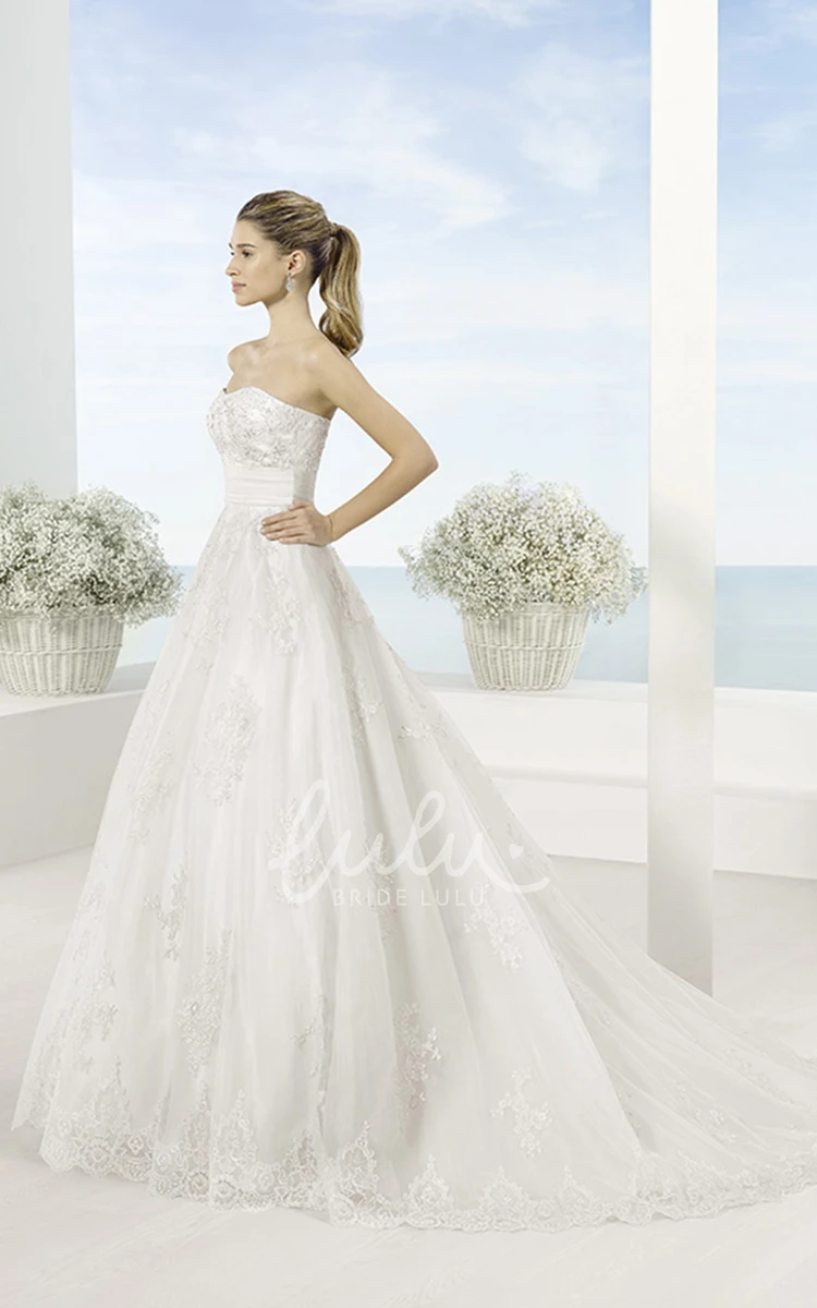 A-Line Lace Wedding Dress with Cap-Sleeves and Chapel Train Boho Bridal Gown