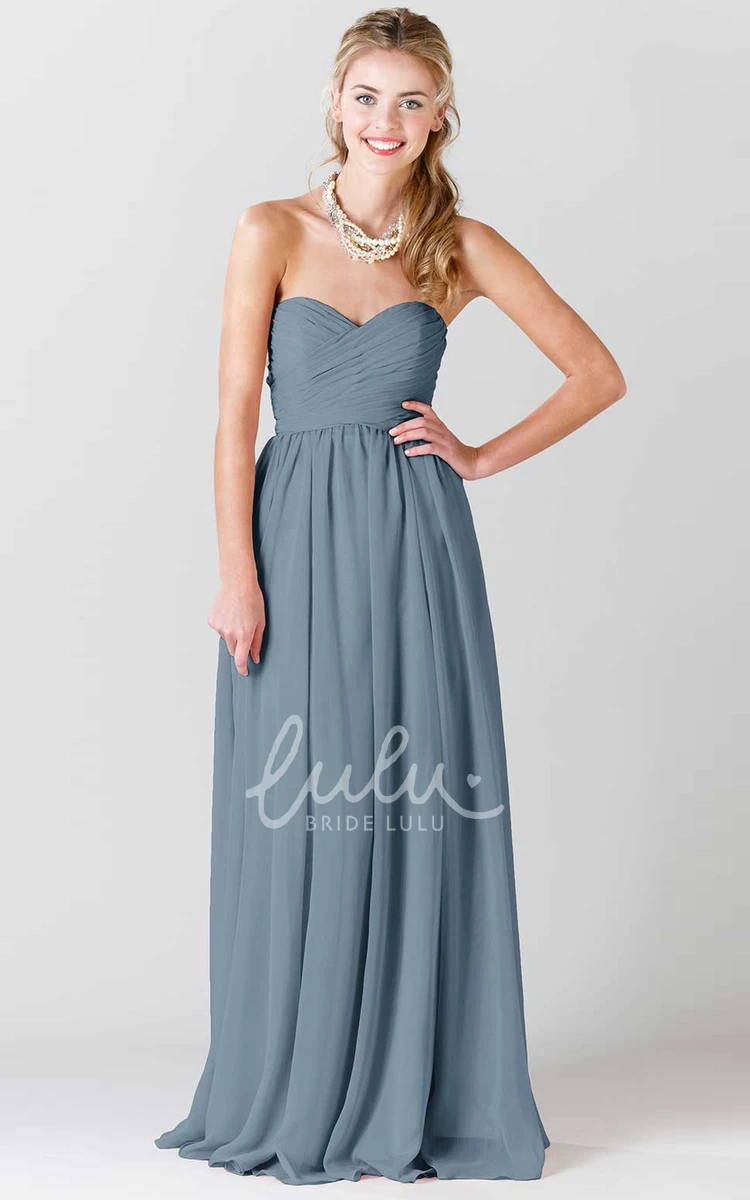 Sweetheart Criss-Cross Sleeveless Chiffon Bridesmaid Dress Floor-Length