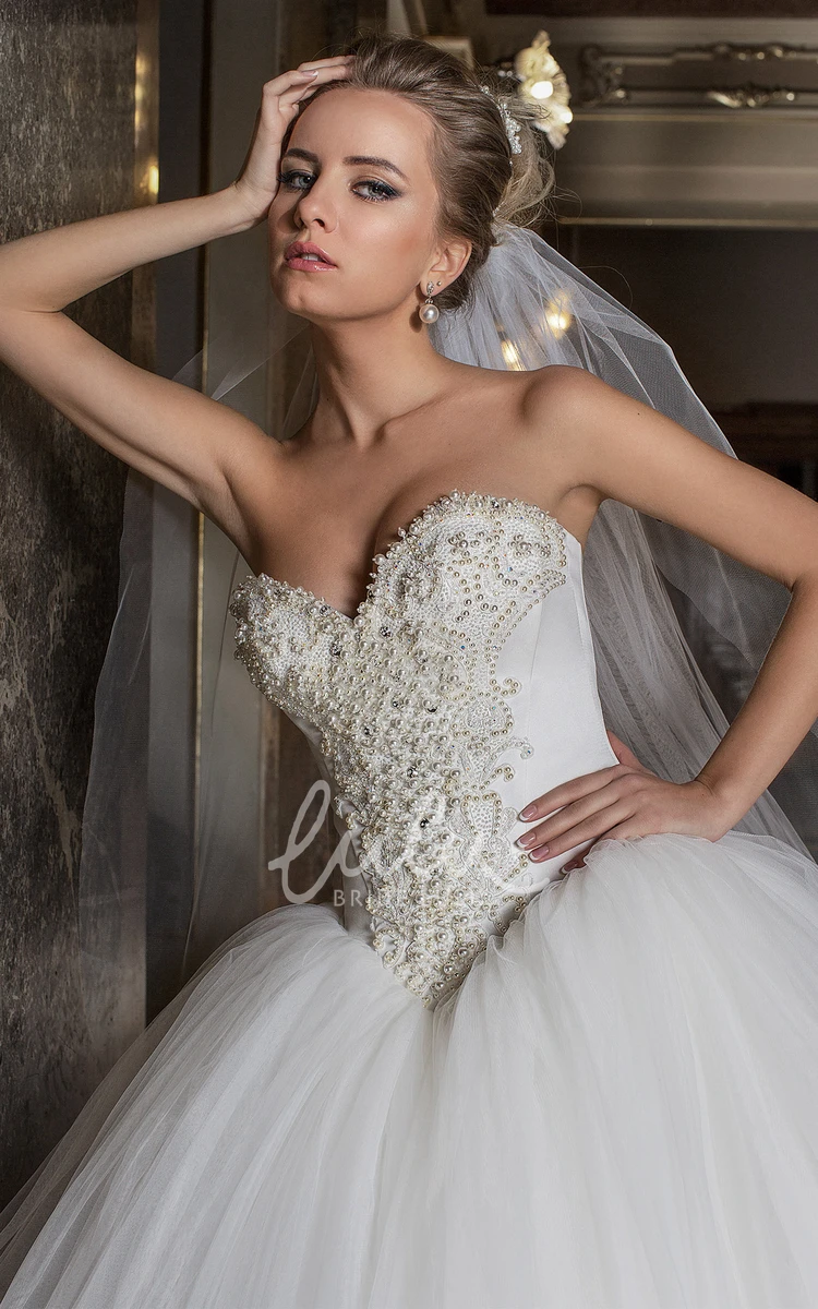 Sweetheart Beaded Tulle Wedding Dress with Lace-Up Sleeveless Ball Gown