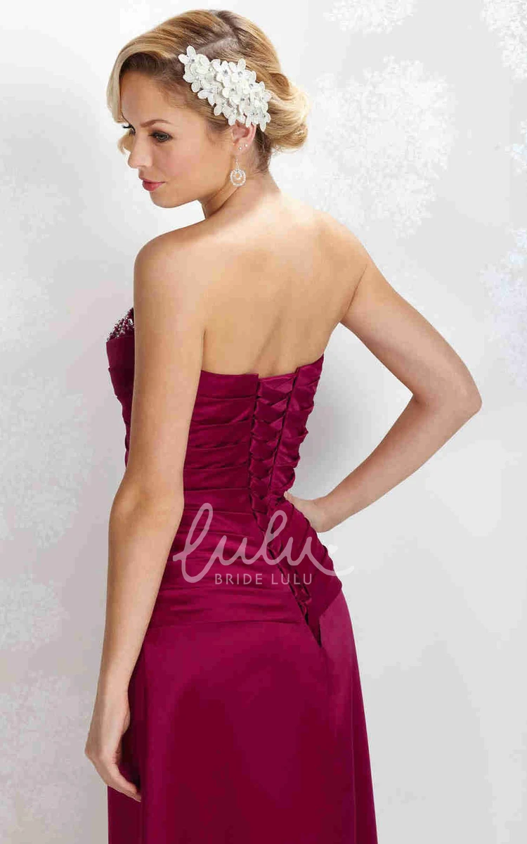Satin Bridesmaid Dress with Beaded Bodice and Lace-Up Back Floor-Length and Elegant