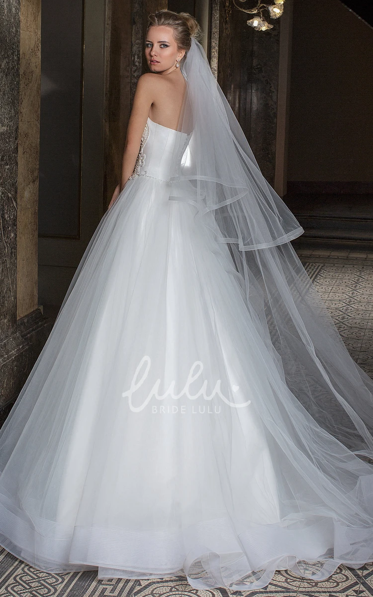 Strapless Beaded Tulle Wedding Dress with Pleats Floor-Length