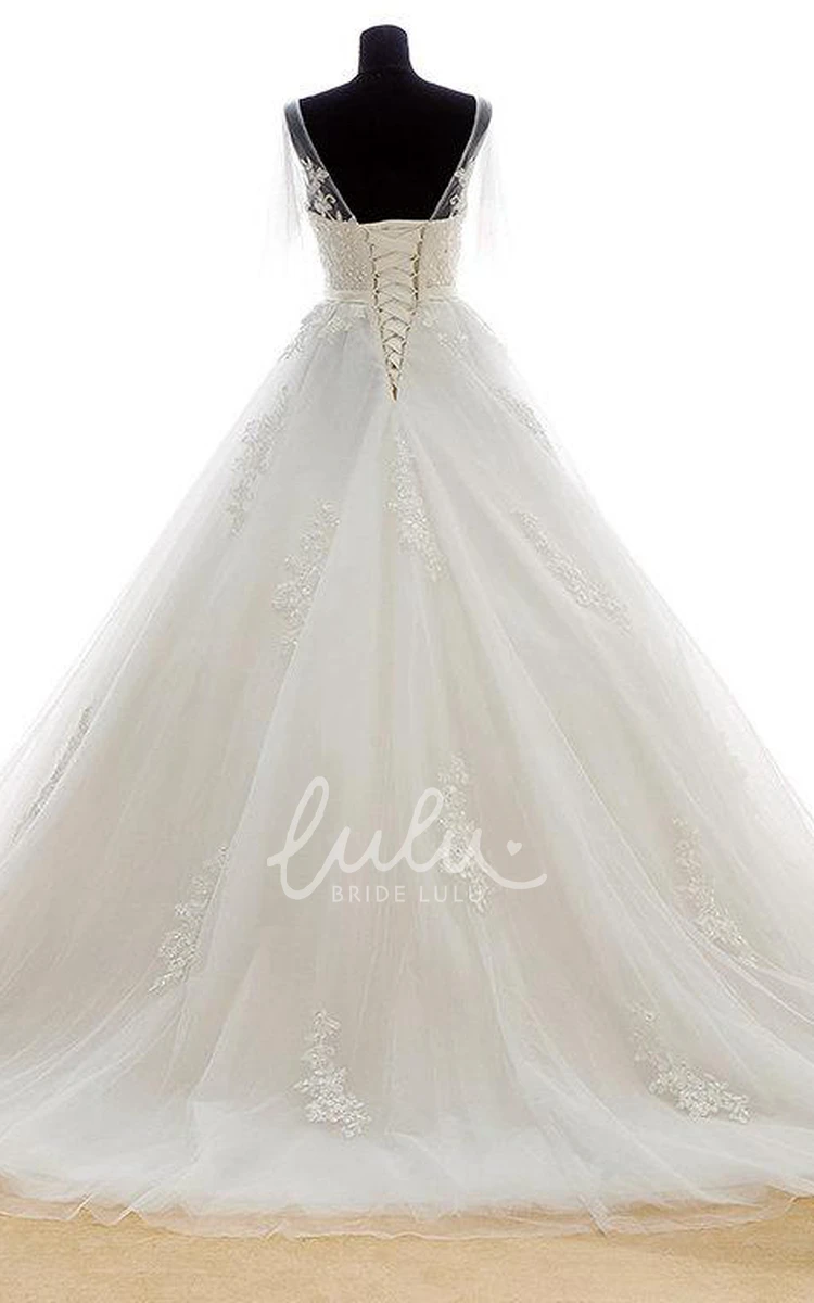 Tulle Wedding Dress with Heavy Embroidery Long A-Line Romantic Elegant