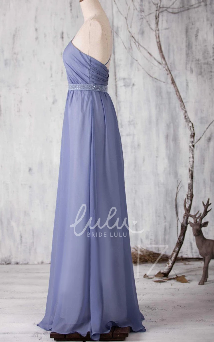 Beaded A-line Chiffon Bridesmaid Dress with One Shoulder and Criss Cross Bodice