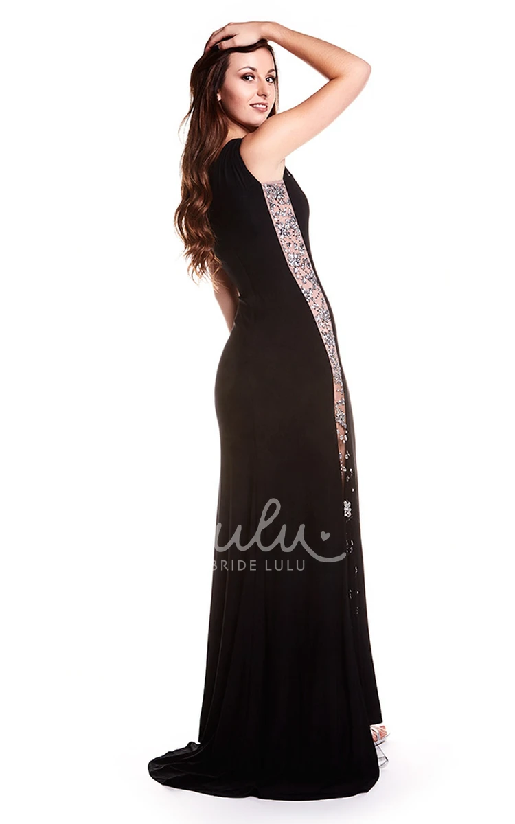 Long V-Neck Beaded Jersey Prom Dress with Sweep Train Classy Prom Dress Women