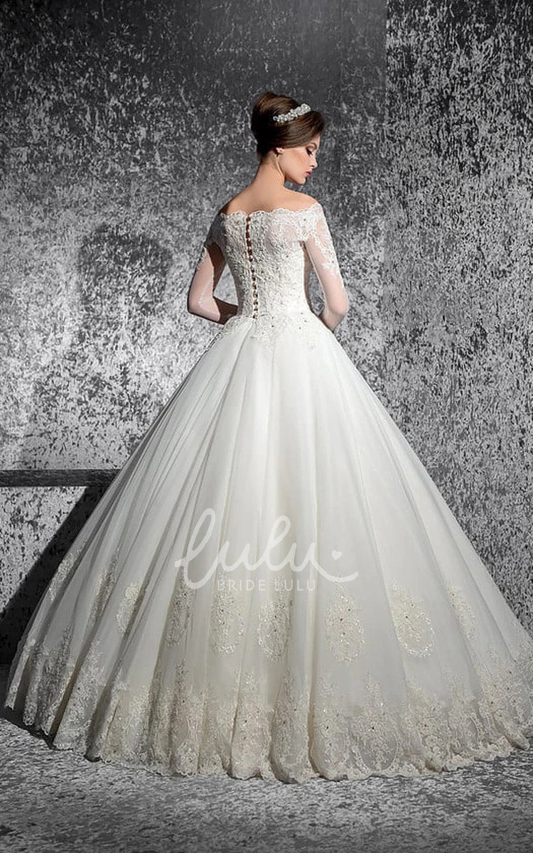 Off-The-Shoulder Ball Gown Wedding Dress with Beading and Appliques