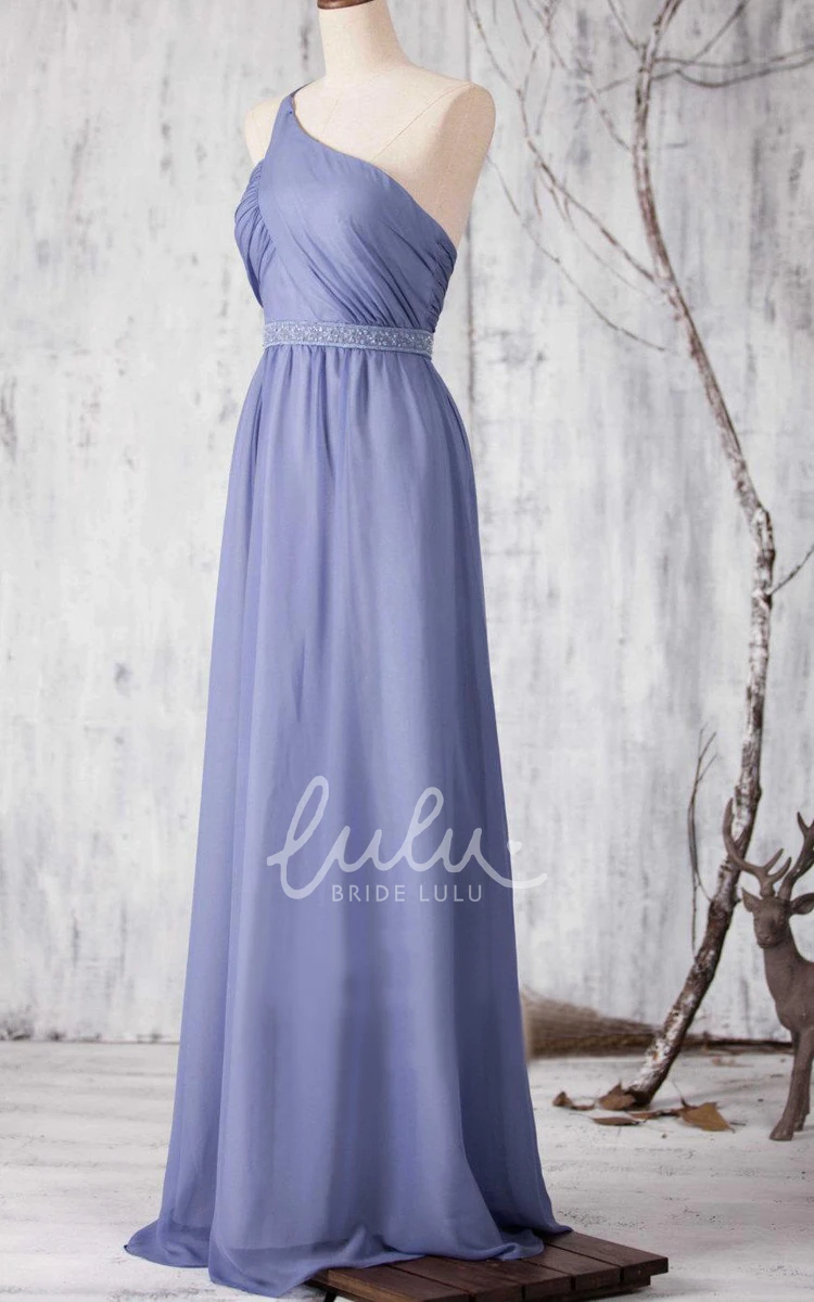 Beaded A-line Chiffon Bridesmaid Dress with One Shoulder and Criss Cross Bodice