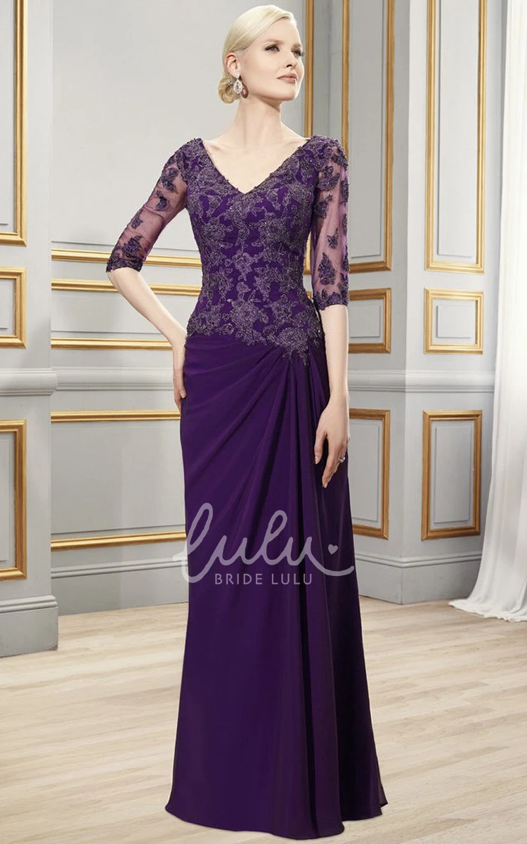 V-Neck Appliqued Chiffon Formal Dress with Draping