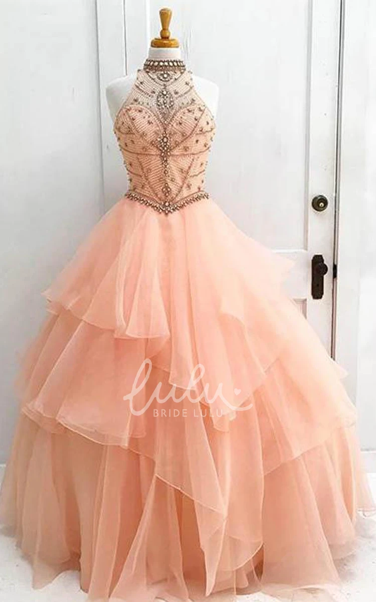 Organza High Neck Ball Gown Formal Dress Sleeveless Floor-length