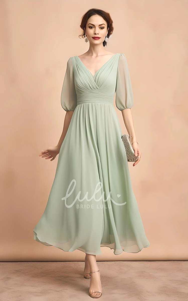 Simple Elegant Bohemian Chiffon Mother of the Bride Dress with A-Line Style and V-neck Zipper Back
