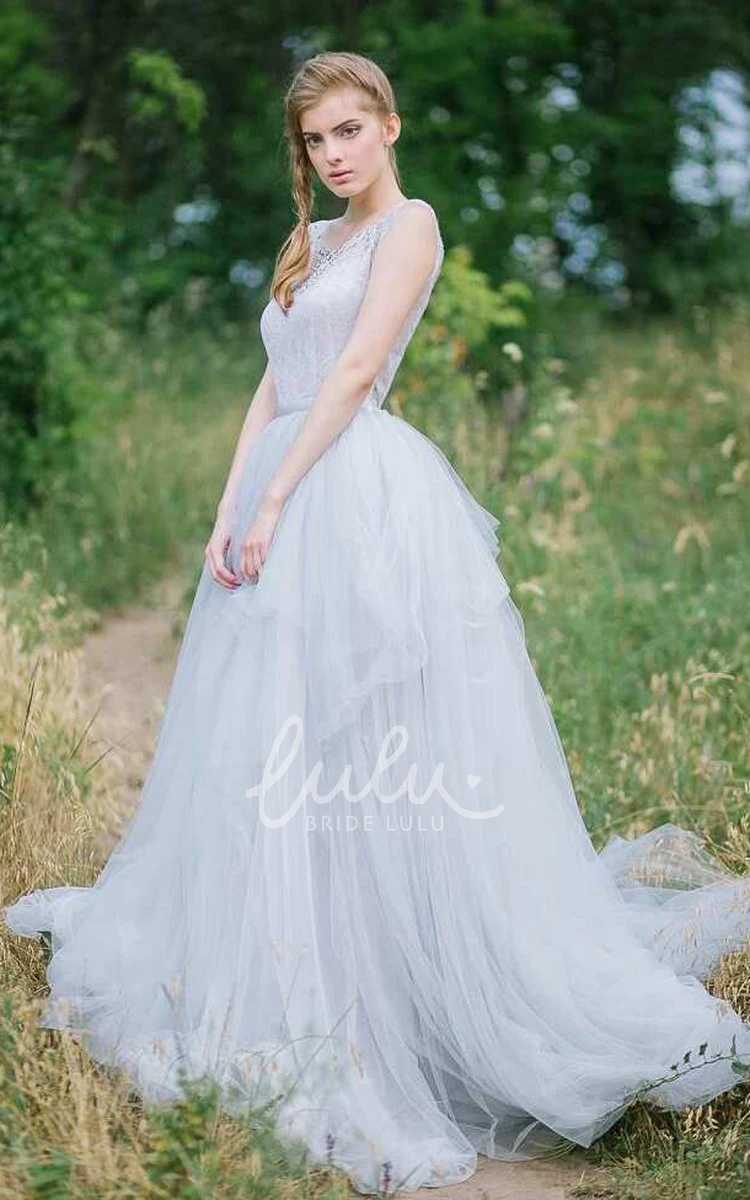 Modest Princess A-Line Short Sleeve Boho Lace Tulle Floor Wedding Dress Western Modern Ball Gown with Train