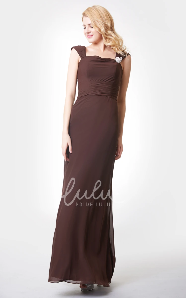 Crystal Detailed A-line Chiffon Bridesmaid Dress with Straps Long & Flowy