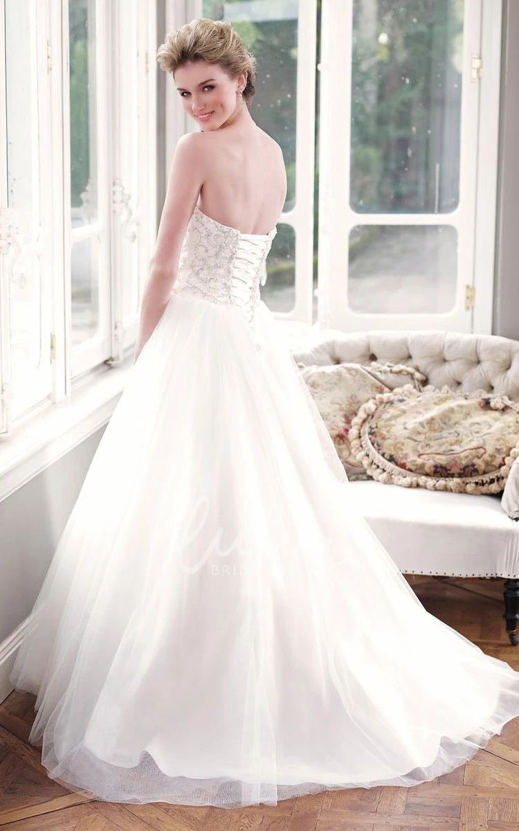 Sweetheart Tulle Wedding Dress with Beading & Corset Back Flowy A-Line Bridal Gown