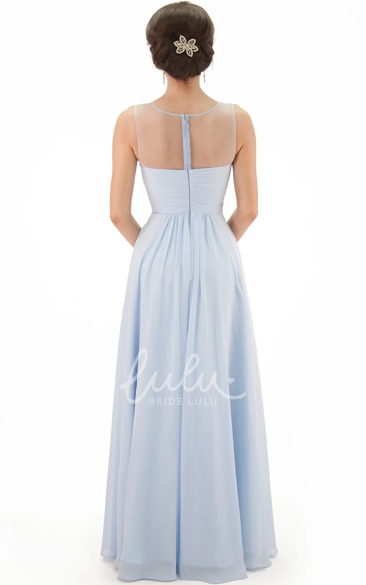 Chiffon Bridesmaid Dress with Ruched Illusion Scoop Neckline