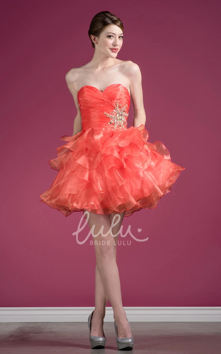 Ruffled A-Line Organza Prom Dress with Sweetheart Neckline