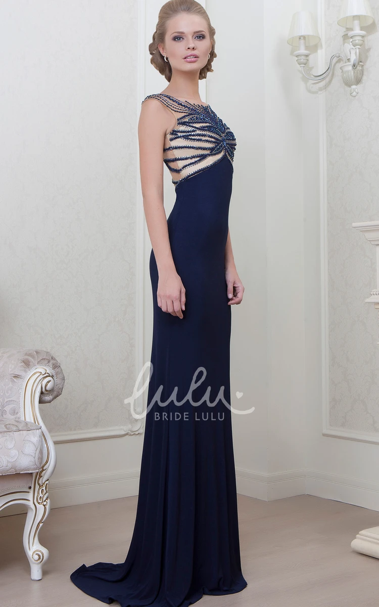 Long Sleeveless Bateau-Neck A-Line Prom Dress