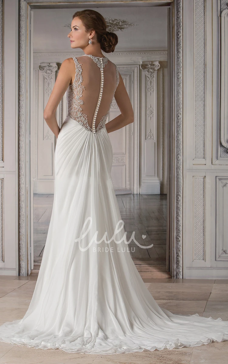 Chiffon Mermaid Wedding Dress with Beadings and Pleats Cap-Sleeved A-Line Gown