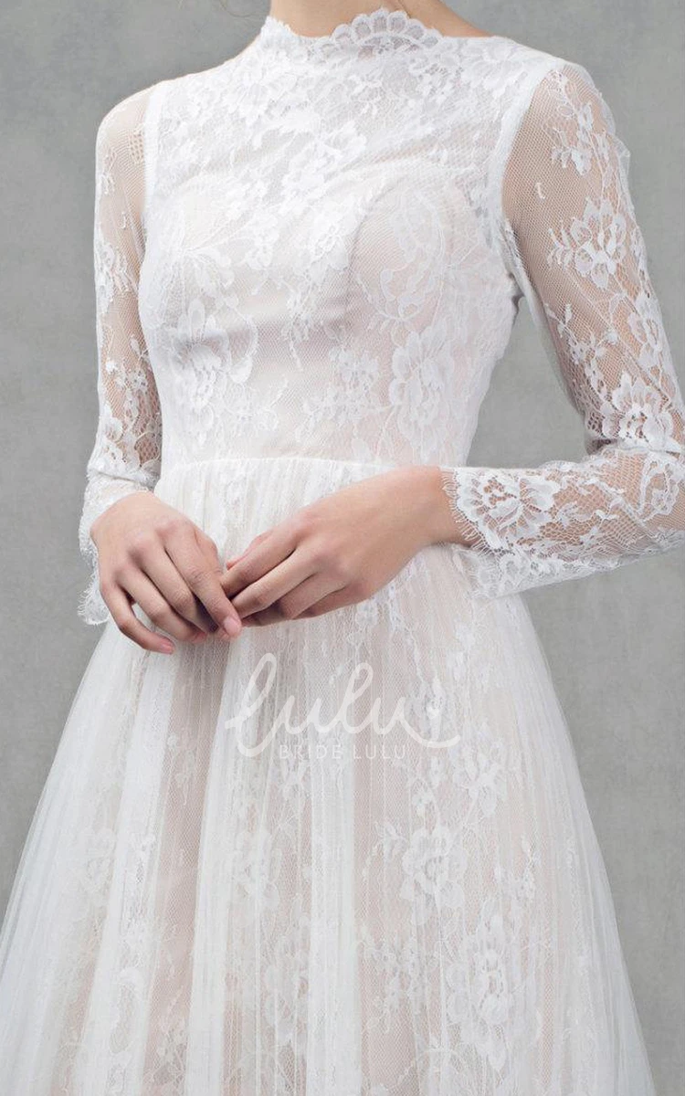 French Lace Tulle Wedding Dress with Sleeves Short & Elegant