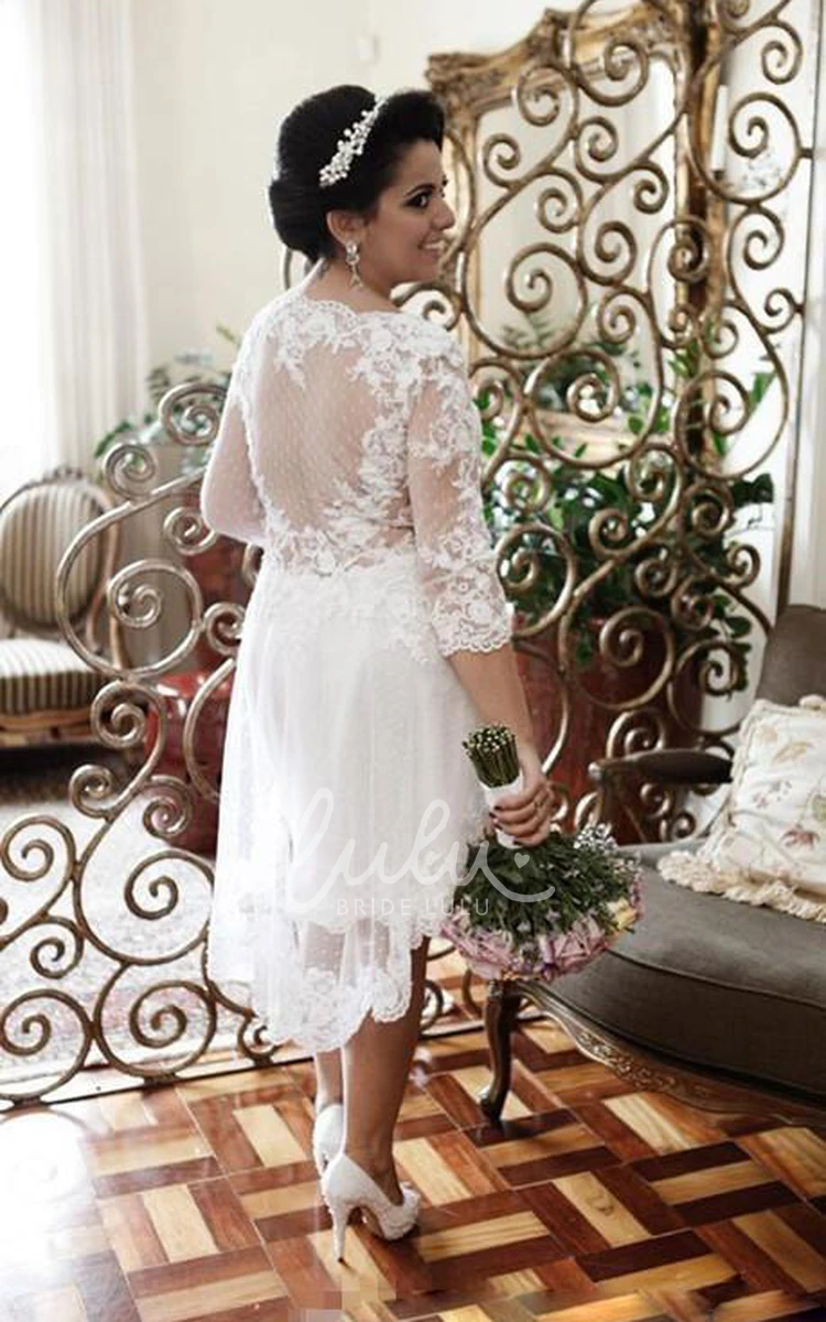 V-Neck Lace A-Line Wedding Dress with Zipper Classic Bridal Gown