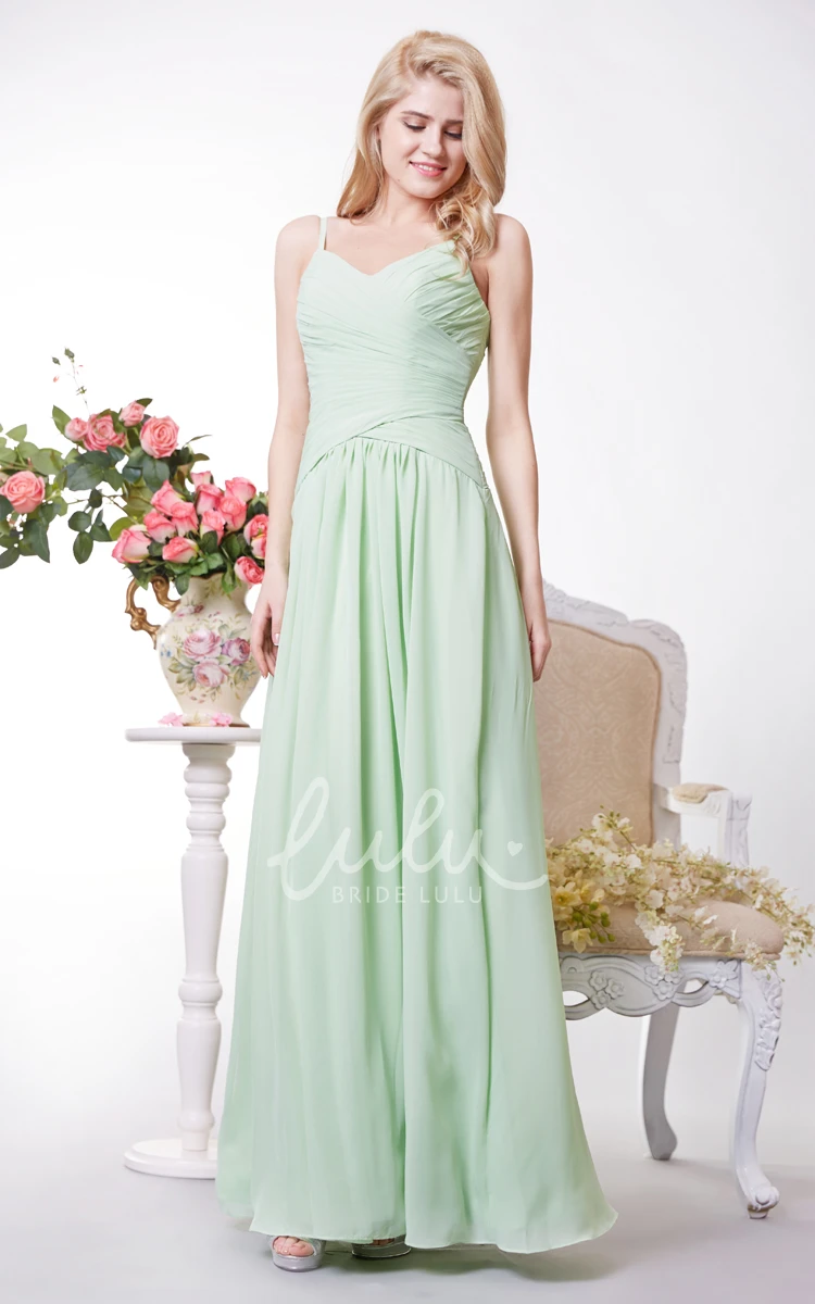 V-neck A-line Chiffon Bridesmaid Dress with Ruched Bodice and Crisscross Detail