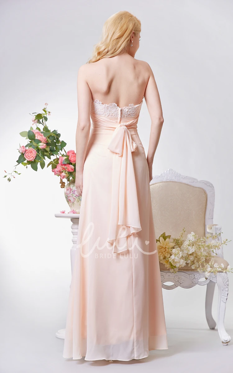 Long Chiffon and Lace A-line Bridesmaid Dress with Bow Detail