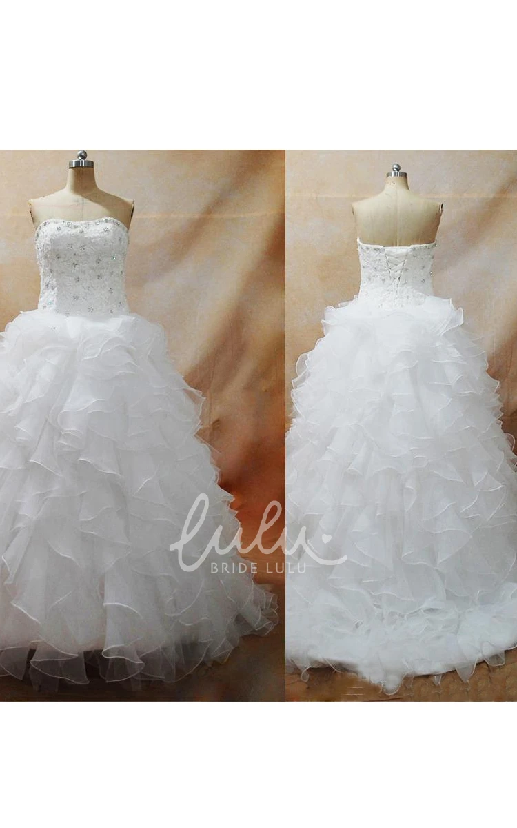 Strapless Organza Ball Gown Wedding Dress with Lace-Up Corset Back