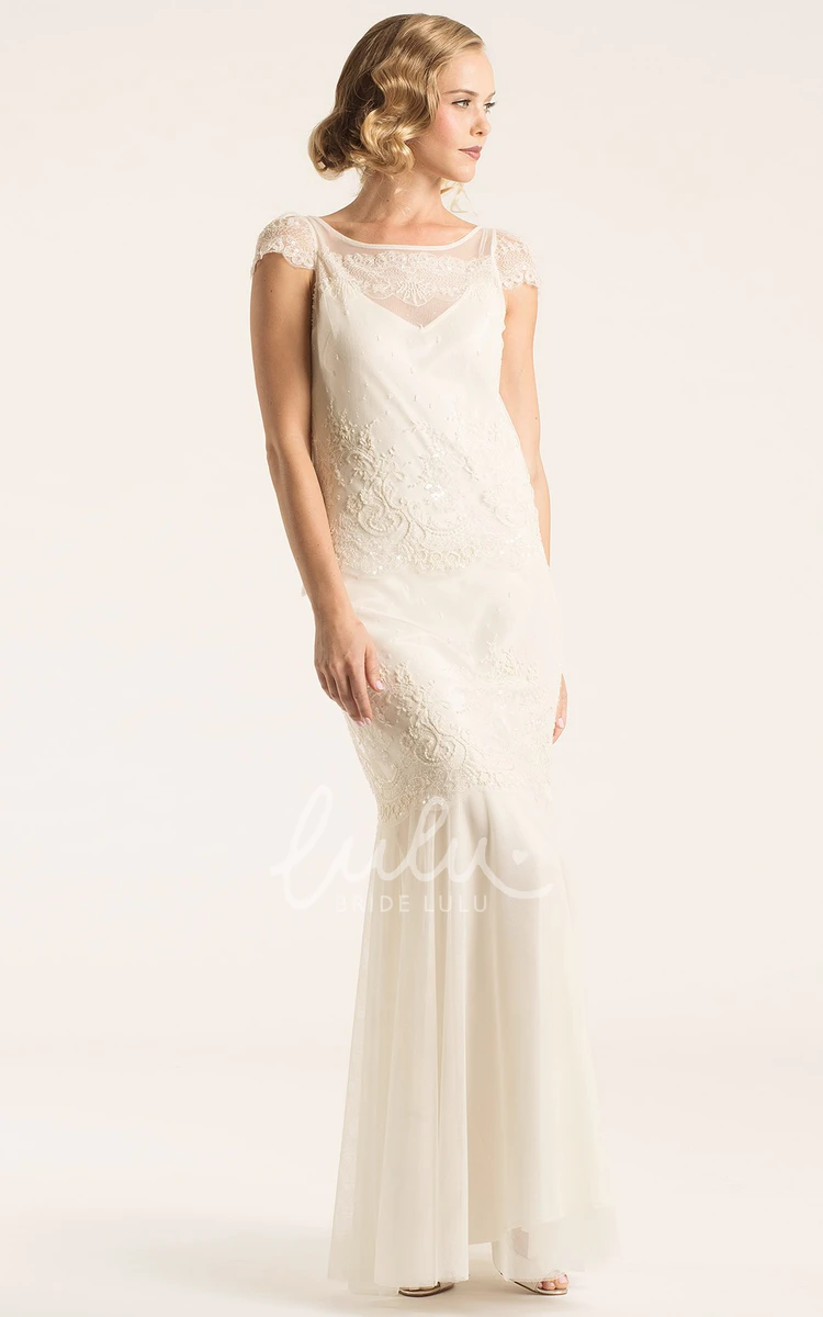 Cap-Sleeve Lace Wedding Dress with Illusion Boho Bridal Gown