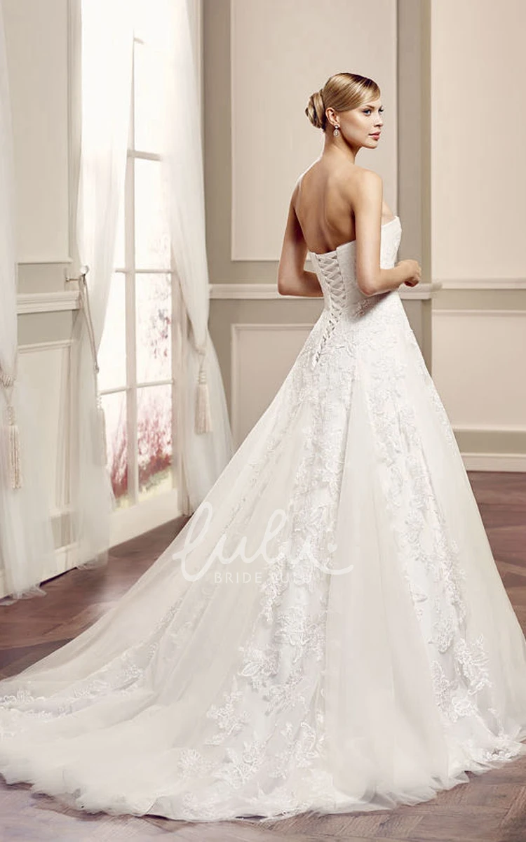 Lace Appliqued Strapless Ball-Gown Wedding Dress with Corset Back Elegant Bridal Gown