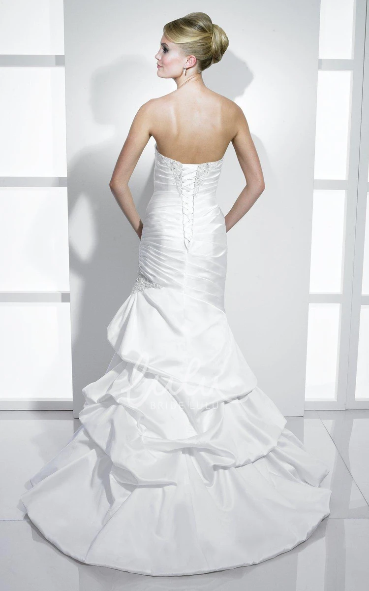 Satin Mermaid Wedding Dress with Beading and Ruching Strapless Floor-Length