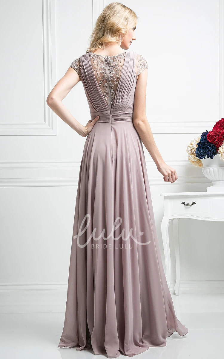 Chiffon Illusion Bridesmaid Dress with Beading and Pleats